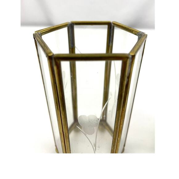 VTG Mini Brass Etched Glass Lantern Candle Holder Display Lot of 2 - Picture 9 of 16